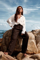 Pleated Straight Leg Pant - Charcoal